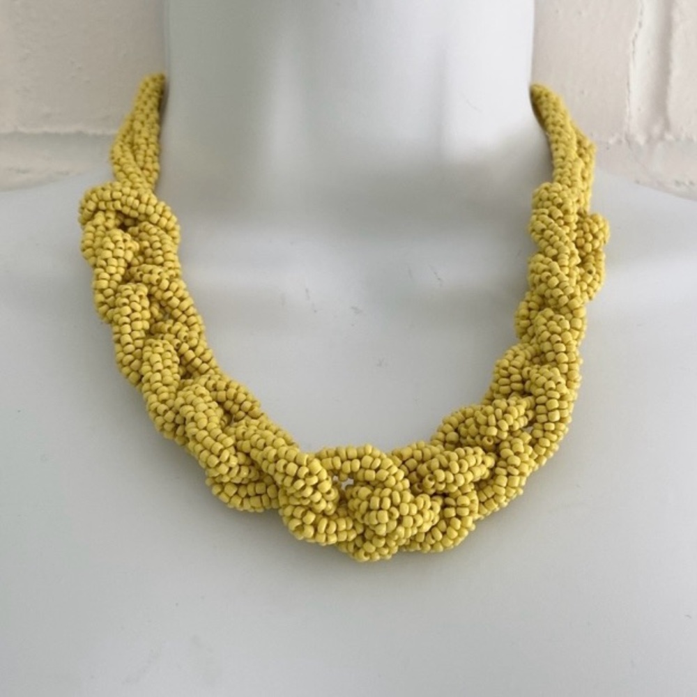 Women’s Classic Vintage Elegant Yellow Braided Beaded Summer Necklace